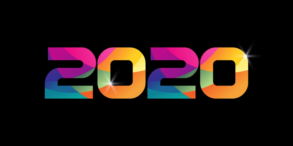 2020 Colorful Text Isolated On Black Background