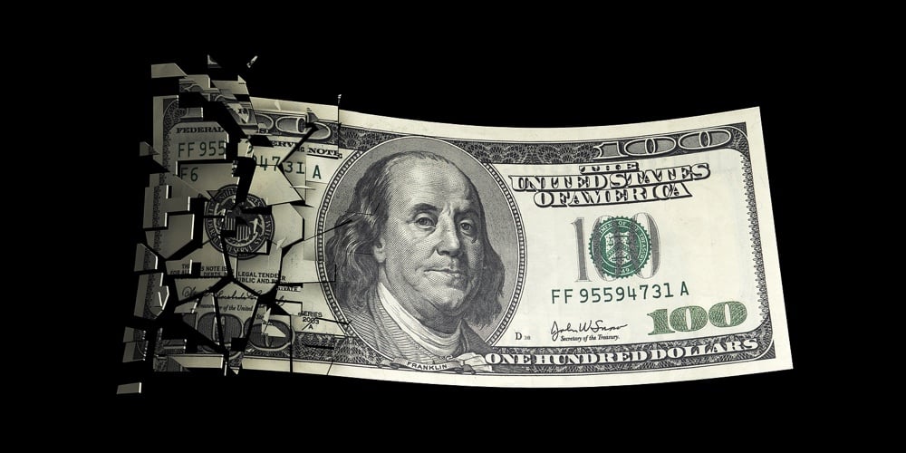 Shattered 100 dollar bill