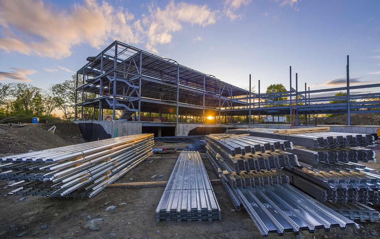Construction site at sunset