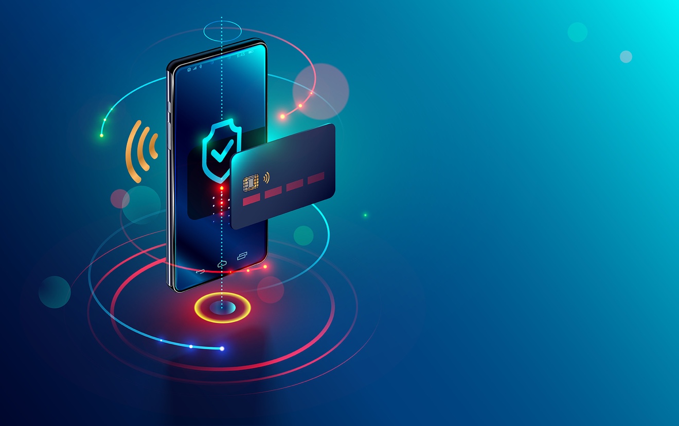 Isometric Mobile Phone And Internet Banking. Online Payment Security Transaction Via Credit Card. Pr